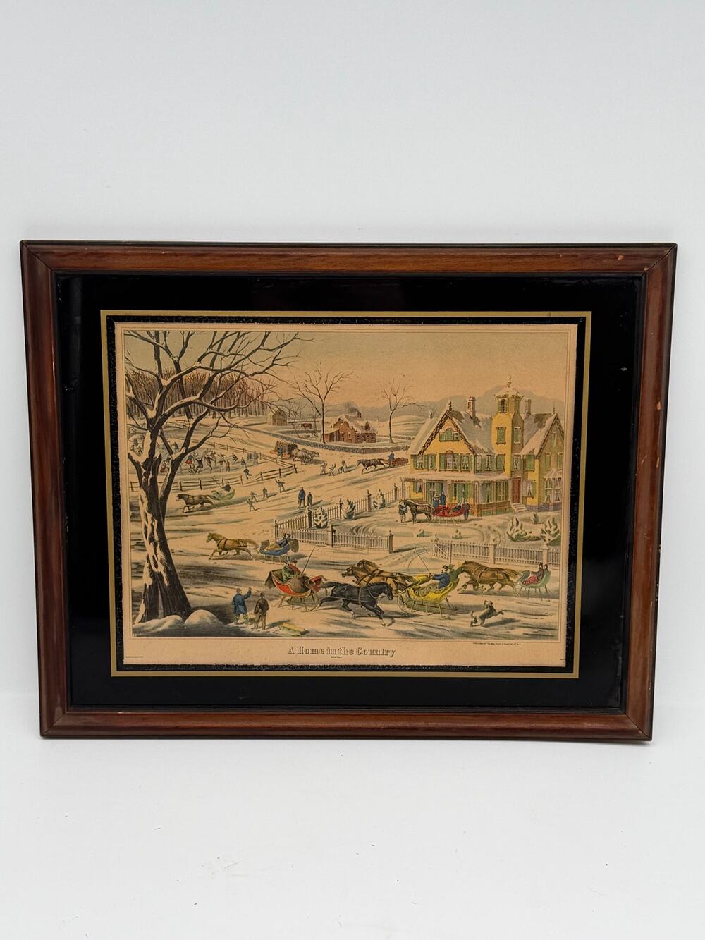 Vintage Framed Lithograph "A Home in the Country" - 15”x12”
